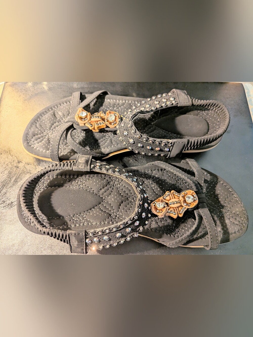 Black Embellished Women's Sandals with Jewel Accents
